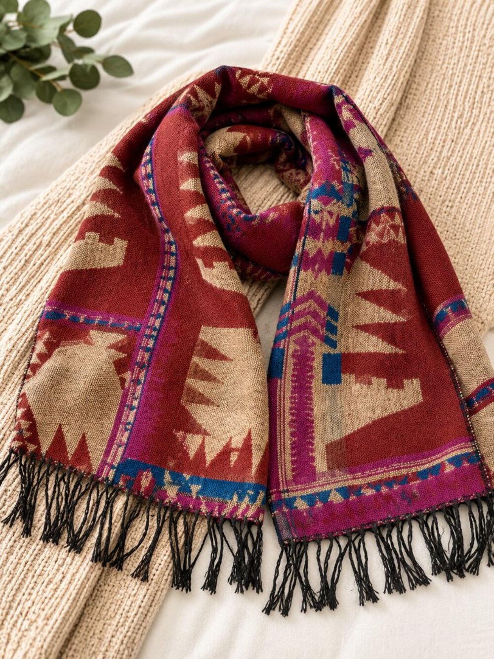 🌵 Southwestern Geometric Fringe Scarf